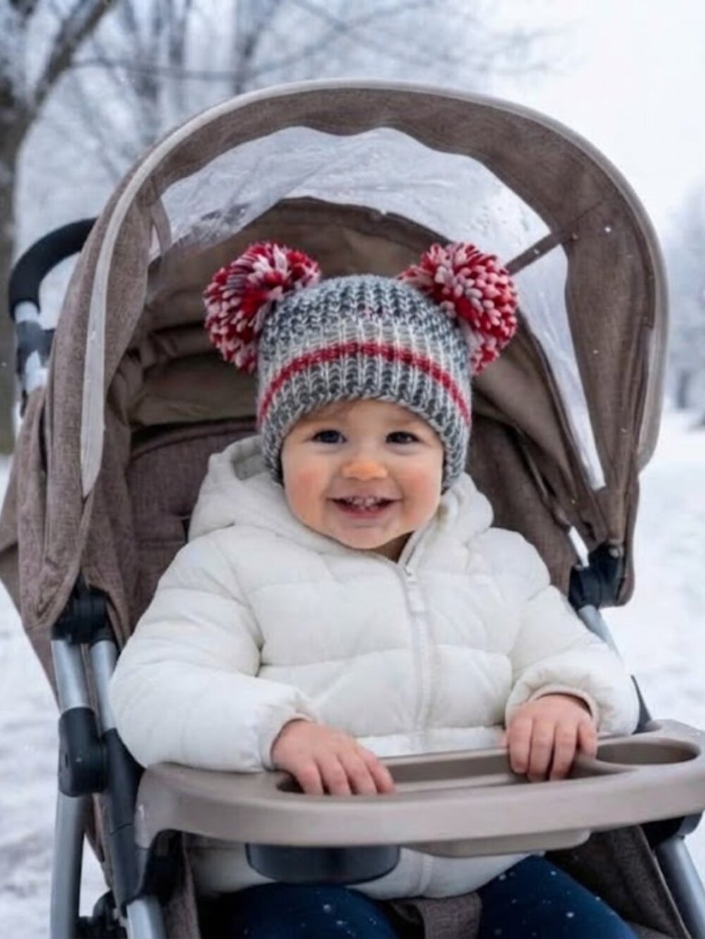 EUC Roots Baby Chunky Cabin Toque with Double Pom-Poms 0-12M